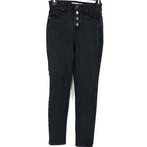 No Boundries Jeans Juniors Sz 5 Black Skinny Ankle Stretch Button Fly NoBo